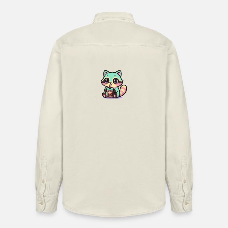 Kawaii Raccoon Drinking Boba Tea  - Chemise unisexe coupe décontractée bio Stanley/Stella - écru doux