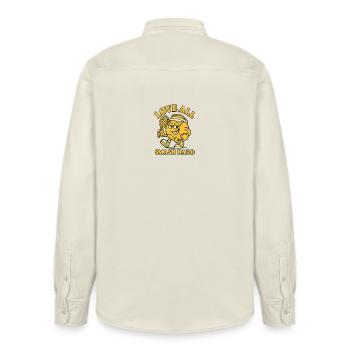 LOVE ALL SMASH HARD - Relaxed Fit Unisex Organic Shirt by Stanley/Stella - soft Ecru - Back - AI Model Male 178 light (178cm)