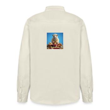 Bling Sheep with Coin Chains - Relaxed Fit Unisex Organic Shirt by Stanley/Stella - soft Ecru - Back - AI Model Male 178 light (178cm)