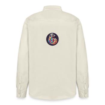 Geometric colorful meerkat - Relaxed Fit Unisex Organic Shirt by Stanley/Stella - soft Ecru - Back - AI Model Male 178 light (178cm)