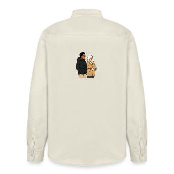 Grandma Karin with her grandson - Relaxed Fit Unisex Organic Shirt by Stanley/Stella - soft Ecru - Back - AI Model Male 178 light (178cm)