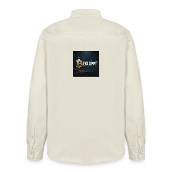 Bitcoin Explosion Krypto Chaos - Relaxed Fit Unisex Organic Hemd von Stanley/Stella - Natur - Hinten - AI Model Male 178 light (178cm)