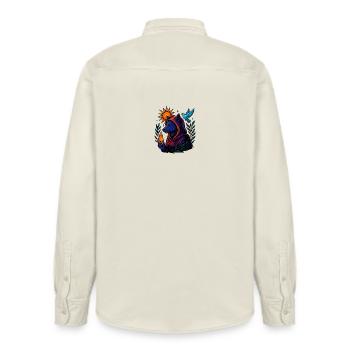 Seelenflamme – Kosmisches Wolfskunst-Design - Relaxed Fit Unisex Organic Hemd von Stanley/Stella - Natur - Hinten - AI Model Male 178 light (178cm)