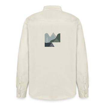 Geometric mountain landscapes - Relaxed Fit Unisex Organic Shirt by Stanley/Stella - soft Ecru - Back - AI Model Male 178 light (178cm)