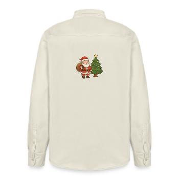 Santa Claus with Christmas Tree Illustration - Relaxed Fit Unisex Organic Shirt by Stanley/Stella - soft Ecru - Back - AI Model Male 178 light (178cm)
