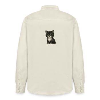 Cute kitten in cute drawing - Relaxed Fit Unisex Organic Shirt by Stanley/Stella - soft Ecru - Back - AI Model Male 178 light (178cm)