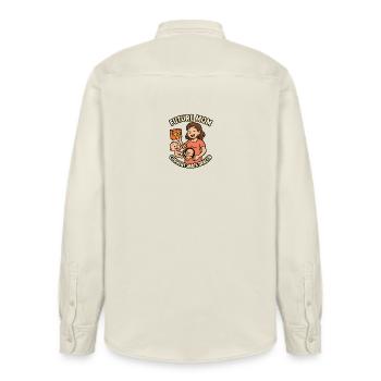 Mom-to-be Snack Outlet - Relaxed Fit Unisex Organic Shirt by Stanley/Stella - soft Ecru - Back - AI Model Male 178 light (178cm)
