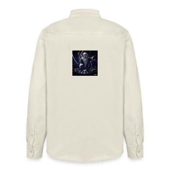 Neon Santa DJ – Stage Diving Into The Night - Relaxed Fit Unisex Organic Hemd von Stanley/Stella - Natur - Hinten - AI Model Male 178 light (178cm)