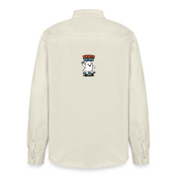 Ghost skater on skateboard - Relaxed Fit Unisex Organic Shirt by Stanley/Stella - soft Ecru - Back - AI Model Male 178 light (178cm)