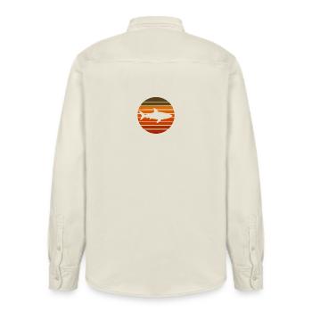 Sunset Shark Silhouette - Relaxed Fit Unisex Organic Shirt by Stanley/Stella - soft Ecru - Back - AI Model Male 178 light (178cm)
