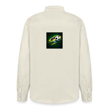 Brazil Flag Football Swing - Relaxed Fit Unisex Organic Shirt by Stanley/Stella - soft Ecru - Back - AI Model Male 178 light (178cm)