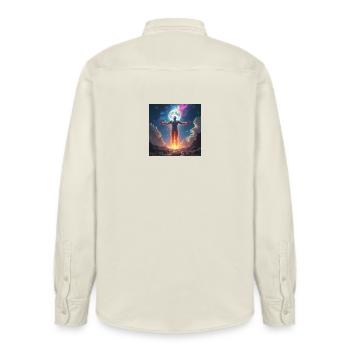 Moonfire Muscle Hero - Relaxed Fit Unisex Organic Shirt by Stanley/Stella - soft Ecru - Back - AI Model Male 178 light (178cm)