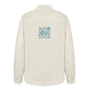 Neon Circuit Blue Lines - Relaxed Fit Unisex Organic Shirt by Stanley/Stella - soft Ecru - Back - AI Model Male 178 light (178cm)