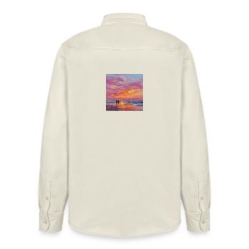 sunset - Relaxed Fit Unisex Organic Shirt by Stanley/Stella - soft Ecru - Back - AI Model Male 178 light (178cm)