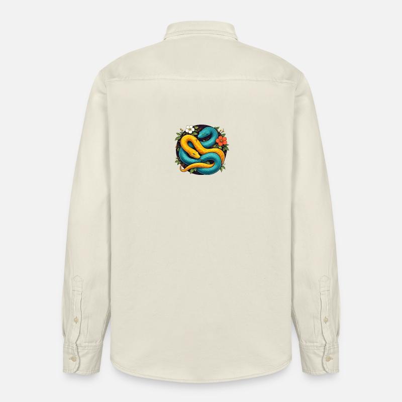 Deux serpents python dans l’anneau fleuri - Chemise unisexe coupe décontractée bio Stanley/Stella - écru doux