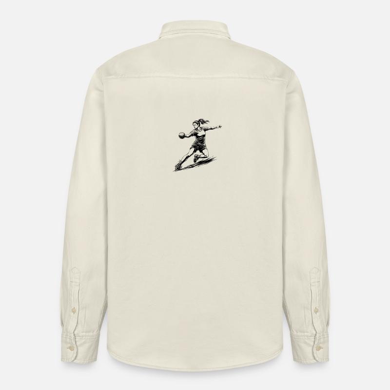 Illustration dynamique d’un joueur de handball - Chemise unisexe coupe décontractée bio Stanley/Stella - écru doux