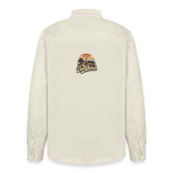 Dorfkind Vintage Landszene - Relaxed Fit Unisex Organic Hemd von Stanley/Stella - Natur - Hinten - AI Model Male 178 light (178cm)