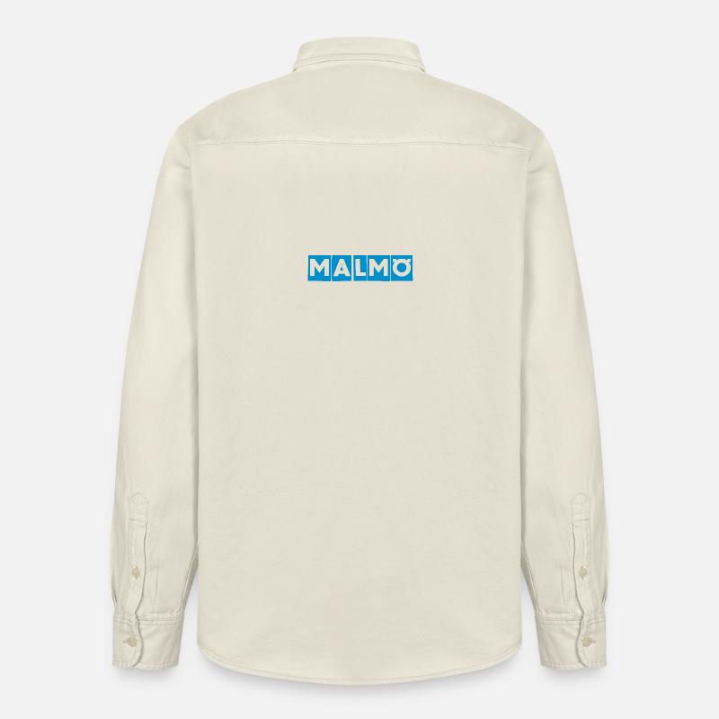 Malmö – Conception de texte bleu - Chemise unisexe coupe décontractée bio Stanley/Stella - écru doux
