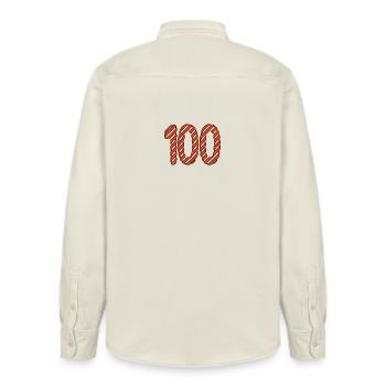 100. 100 ANS. 100e ANNIVERSAIRE. ANNIVERSAIRE 100 - Chemise unisexe coupe décontractée bio Stanley/Stella - écru doux - Dos - AI Model Male 178 light (178cm)