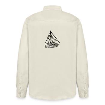 FEIERTAG. FROHE FEIERTAGE. GELIEBTE. MEISTER. LEHRER - Relaxed Fit Unisex Organic Hemd von Stanley/Stella - Natur - Hinten - AI Model Male 178 light (178cm)