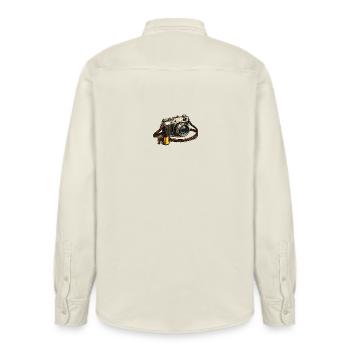 Vintage camera with film roll - Relaxed Fit Unisex Organic Shirt by Stanley/Stella - soft Ecru - Back - AI Model Male 178 light (178cm)