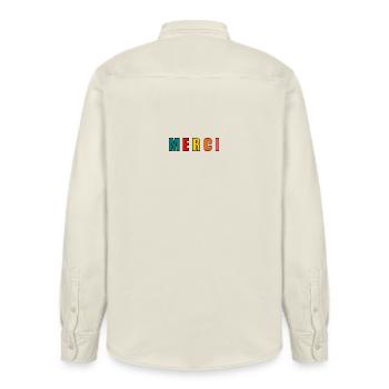GELIEBTE. VIELEN DANK. DANKE HERRIN - Relaxed Fit Unisex Organic Hemd von Stanley/Stella - Natur - Hinten - AI Model Male 178 light (178cm)