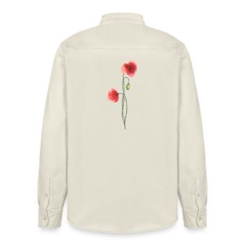 Flower: red poppy - Relaxed Fit Unisex Organic Shirt by Stanley/Stella - soft Ecru - Back - AI Model Male 178 light (178cm)