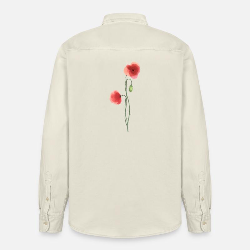 Fleur : coquelicot rouge - Chemise unisexe coupe décontractée bio Stanley/Stella - écru doux