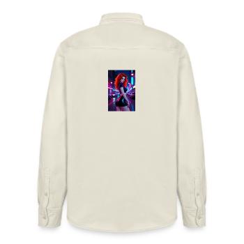 Red-haired neon city last night - Relaxed Fit Unisex Organic Shirt by Stanley/Stella - soft Ecru - Back - AI Model Male 178 light (178cm)