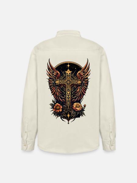A symbol of strength: The ornate cross with wings - Relaxed Fit Unisex Organic Shirt by Stanley/Stella - soft Ecru