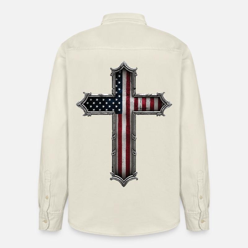 Drapeau de la Croix des États-Unis - Chemise unisexe coupe décontractée bio Stanley/Stella - écru doux