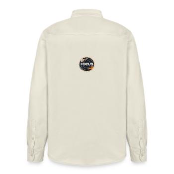 Focus Target Circle Logo - Relaxed Fit Unisex Organic Shirt by Stanley/Stella - soft Ecru - Back - AI Model Male 178 light (178cm)