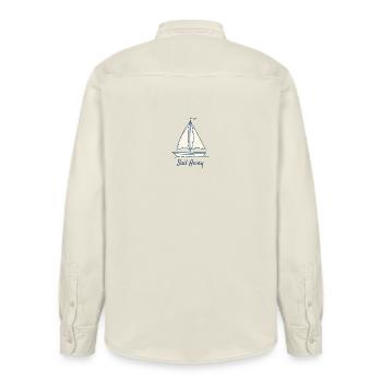 Sail Away Sailing Boat Ocean Minimal Design - Relaxed Fit Unisex Organic Shirt by Stanley/Stella - soft Ecru - Back - AI Model Male 178 light (178cm)