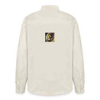 Circular Golden Geometric Lion - Relaxed Fit Unisex Organic Shirt by Stanley/Stella - soft Ecru - Back - AI Model Male 178 light (178cm)