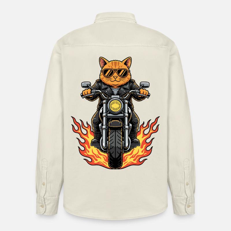 Coole Biker Katze Motorradflammen - Relaxed Fit Unisex Organic Hemd von Stanley/Stella - Natur