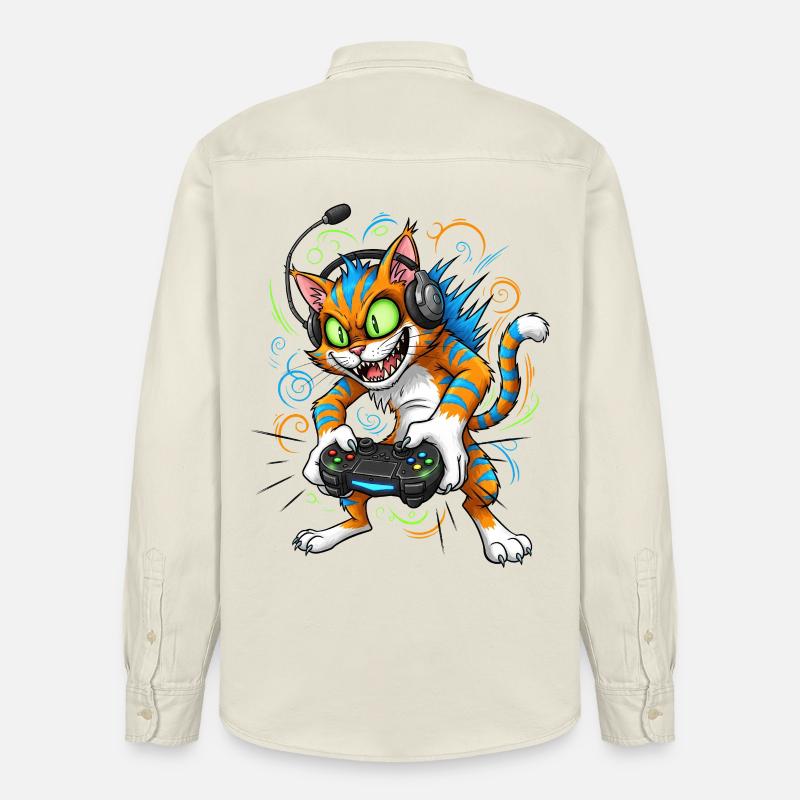 Neon Gaming Cat con Controller Gamer Cat - Camicia da lavoro Unisex Stanley/Stella - ecru morbido