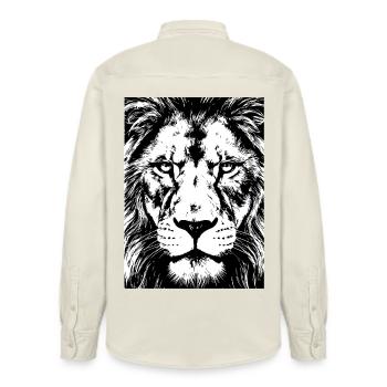 Lion Gaze Intense Power - Relaxed Fit Unisex Organic Shirt by Stanley/Stella - soft Ecru - Back - AI Model Male 178 light (178cm)