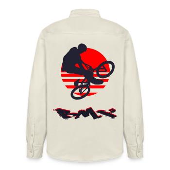 BMX - Relaxed Fit Unisex Organic Shirt by Stanley/Stella - soft Ecru - Back - AI Model Male 178 light (178cm)