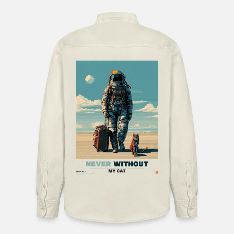 Jamais sans mon chat dans l’espace - Chemise unisexe coupe décontractée bio Stanley/Stella - écru doux