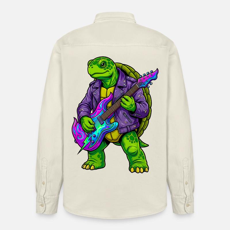 Schildkröte mit Jacke und Neon E-Gitarre - Relaxed Fit Unisex Organic Hemd von Stanley/Stella - Natur