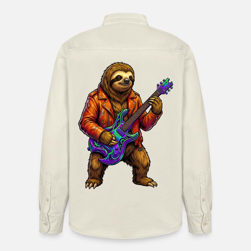 Faultier in Lederjacke mit Neon E-Gitarre - Relaxed Fit Unisex Organic Hemd von Stanley/Stella - Natur