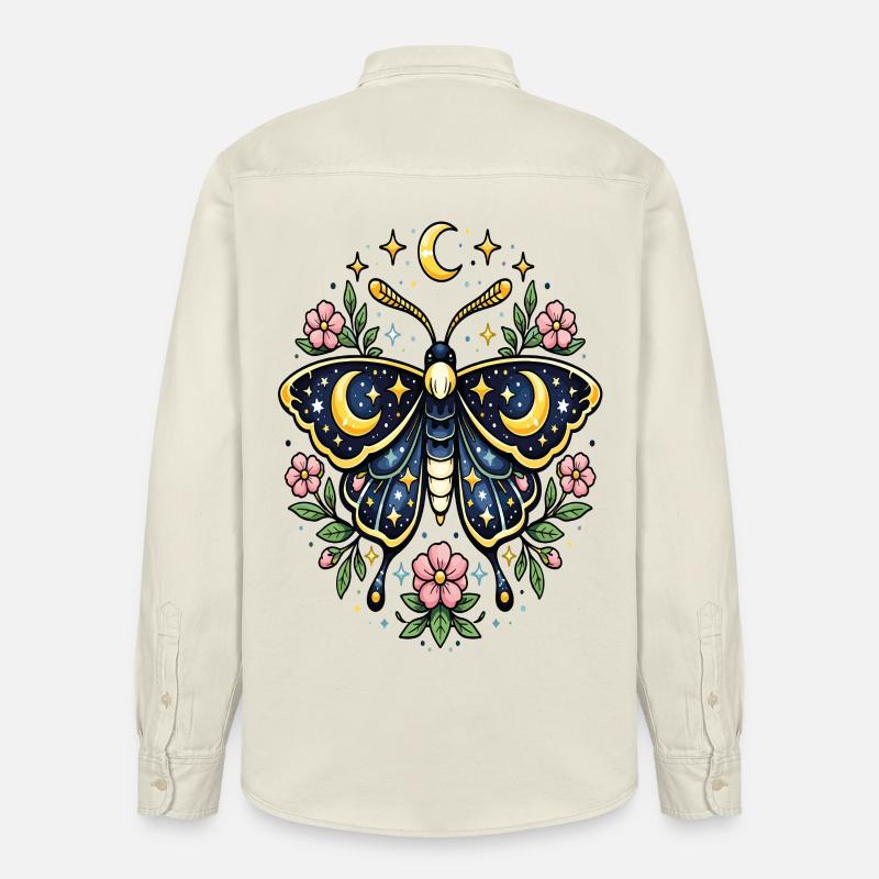 Papillon céleste lune fleurs étoiles - Chemise unisexe coupe décontractée bio Stanley/Stella - écru doux