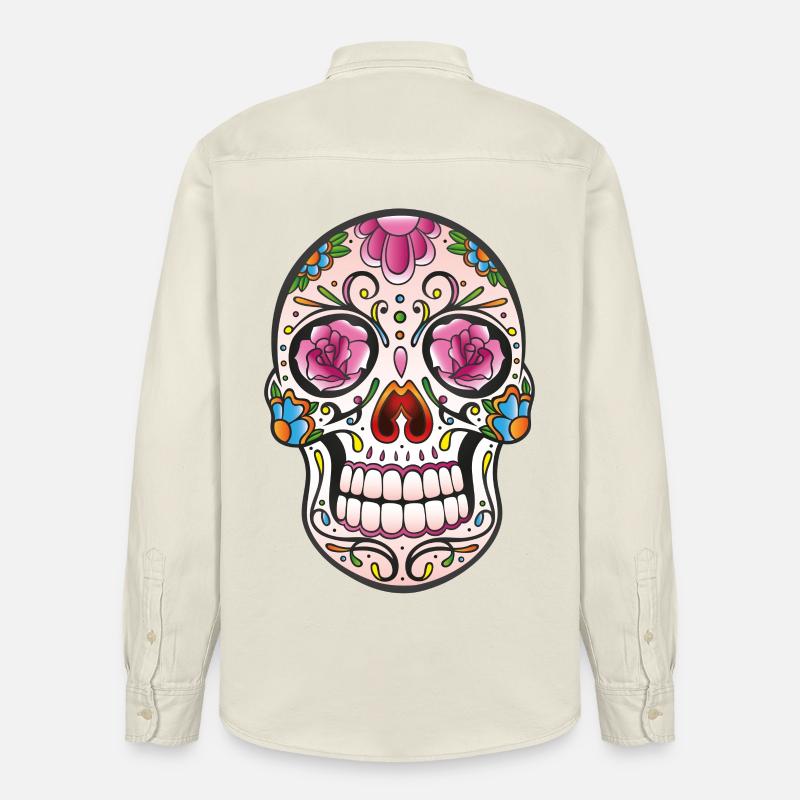 Mexican Sugar Skull, day of the dead - Chemise unisexe coupe décontractée bio Stanley/Stella - écru doux
