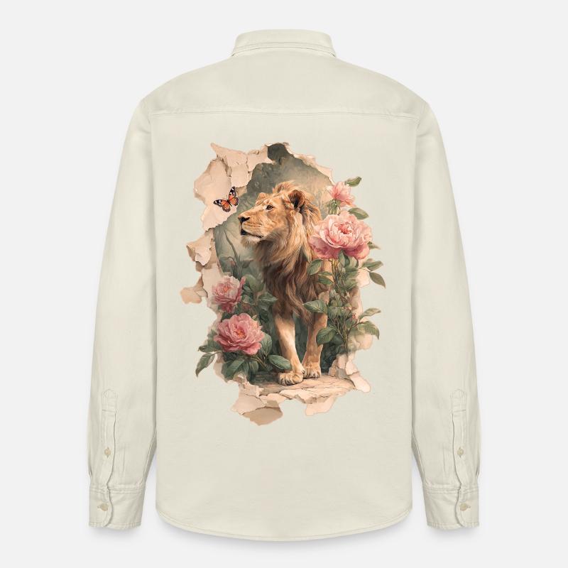 Lion avec papillon - Chemise unisexe coupe décontractée bio Stanley/Stella - écru doux