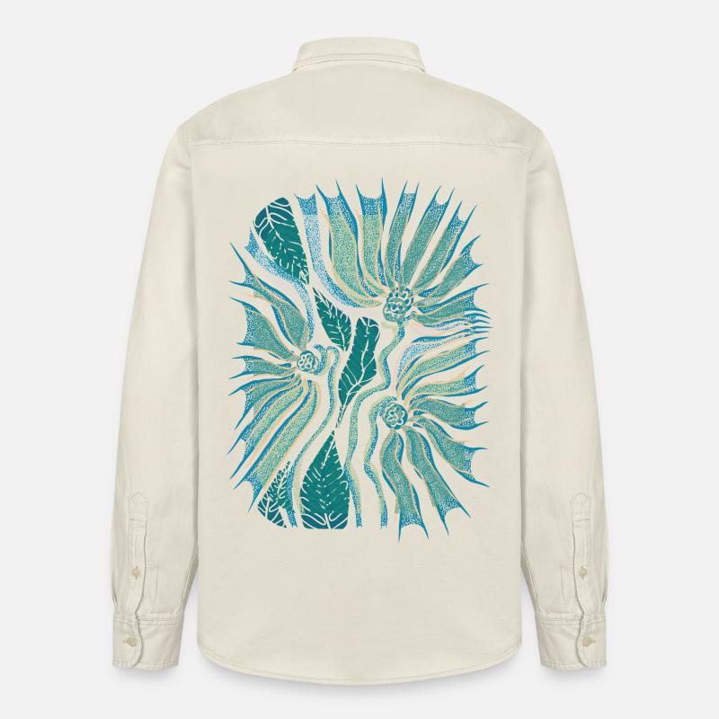 Floraison tropicale abstraite en sarcelle - Chemise unisexe coupe décontractée bio Stanley/Stella - écru doux