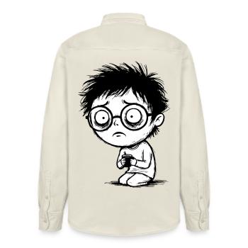 Étudiant Café Fatigue Regard Vide Manga - Chemise unisexe coupe décontractée bio Stanley/Stella - écru doux - Dos - AI Model Male 178 light (178cm)