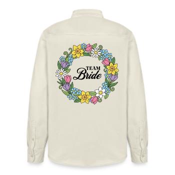 Team Bride for Engagement - Relaxed Fit Unisex Organic Shirt by Stanley/Stella - soft Ecru - Back - AI Model Male 178 light (178cm)