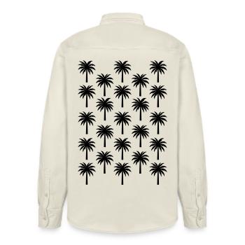 Palm Tree Pattern Black Palm Tree - Relaxed Fit Unisex Organic Shirt by Stanley/Stella - soft Ecru - Back - AI Model Male 178 light (178cm)