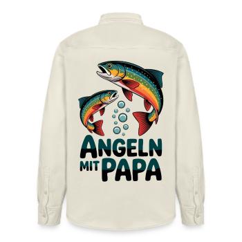 Pêche avec papa - truite colorée - Chemise unisexe coupe décontractée bio Stanley/Stella - écru doux - Dos - AI Model Male 178 light (178cm)