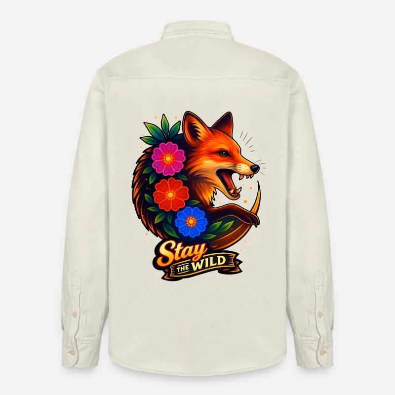 Renard aux fleurs Reste sauvage - Chemise unisexe coupe décontractée bio Stanley/Stella - écru doux